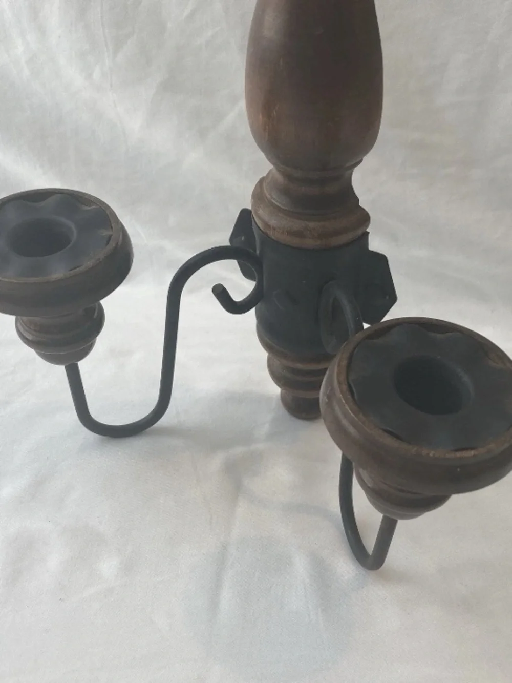 Vintage Hanging Wall Candle Sconce Wood Wrought Iron MCM Cottagecore Cozy Hygge
